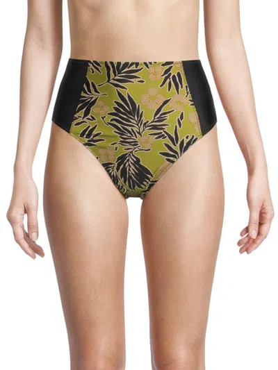 Shop Tanya Taylor Women's Kaia Palm High Rise Bikini Bottoms In Avocado Multi