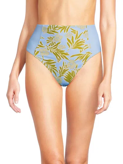 Shop Tanya Taylor Women's Kaia Palm High Rise Bikini Bottoms In Horizon Blue