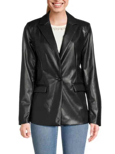 Shop Saks Fifth Avenue Women's Faux Leather Blazer In Black