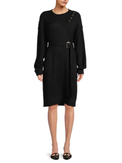 Shop Saks Fifth Avenue Women's Belted Knit Midi Dress In Black