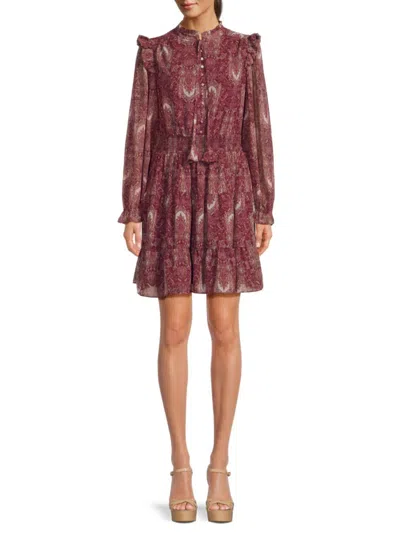 Shop Saks Fifth Avenue Women's Print Ruffle Mini Dress In Mulberry Paisley