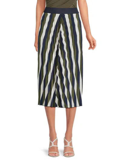 Shop Saks Fifth Avenue Women's Pleated Chevron Midi Skirt In Navy Multi