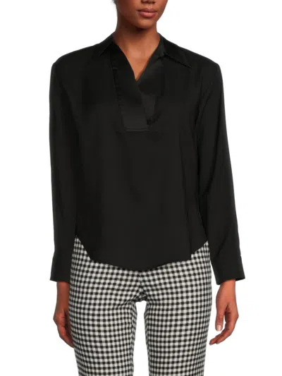 Shop Saks Fifth Avenue Women's Johnny Collar Satin Shirt In Black
