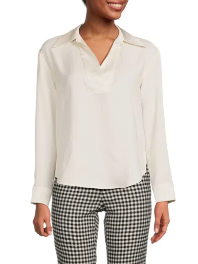 Shop Saks Fifth Avenue Women's Johnny Collar Satin Shirt In Off White