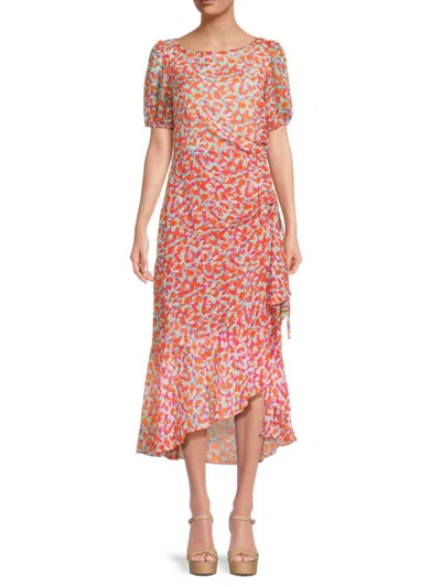 Shop Julia Jordan Women's Floral High Low Midi Dress In Orange Multi
