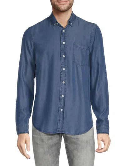 Shop Saks Fifth Avenue Men's Long Sleeve Denim Shirt In Medium Wash