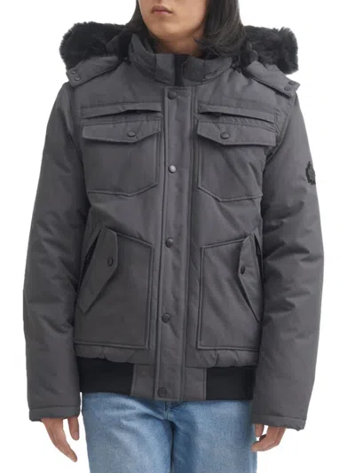 Shop Toboggan Canada Men's Bert Faux Fur Down Bomber Jacket In Charcoal Black