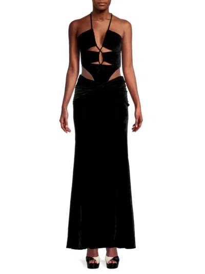Shop Patbo Women's Cutout Velvet Maxi Dress In Black