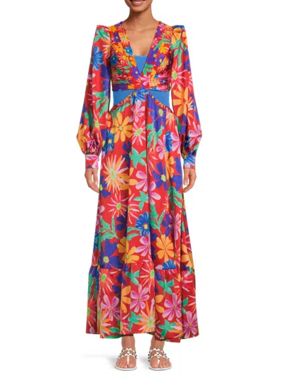 Shop Patbo Women's Aster Floral Cutout Maxi Dress In Red Multicolor