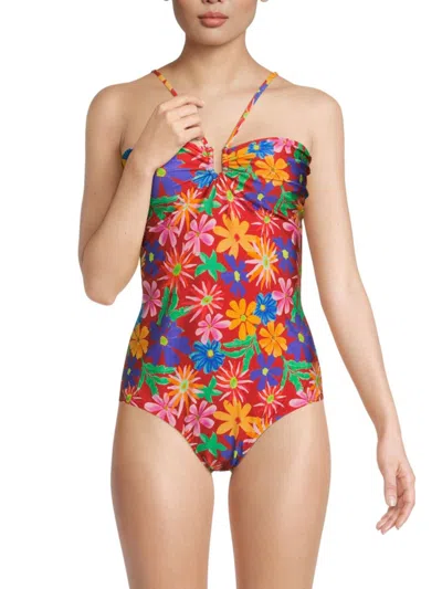 Shop Patbo Women's Aster Floral One Piece Swimsuit In Red Multi