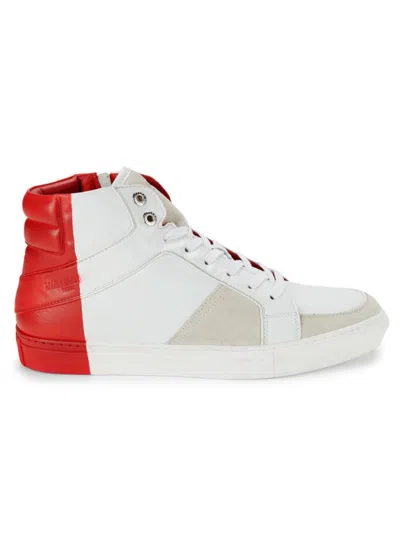 Shop Zadig & Voltaire Men's Colorblock Leather & Suede Sneakers In Rouge