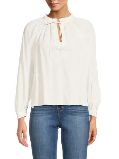 Shop Zadig & Voltaire Women's Keyhole Tie Ruffle Blouse In Blanc