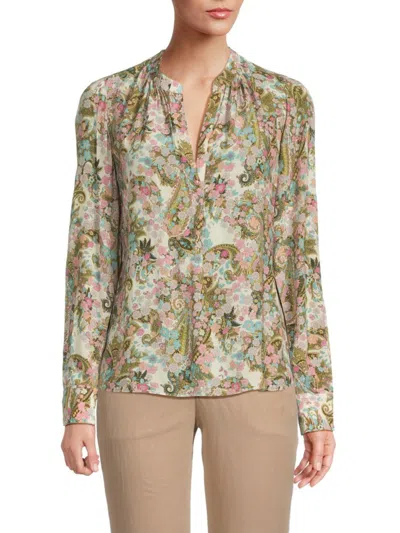 Shop Zadig & Voltaire Women's Tink Floral Splitneck Button Front Blouse In Green Multicolor