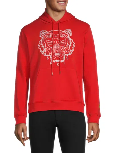 Shop Kenzo Men's Logo Embroidered Hoodie In Black Red