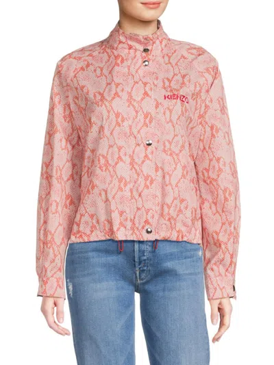 Shop Kenzo Women's Abstract Print Mockneck Jacket In Raspberry
