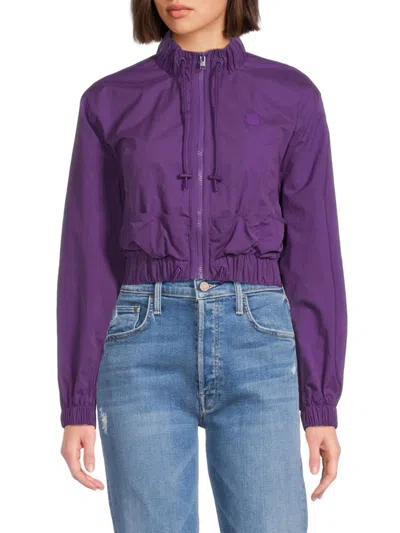 Shop Kenzo Women's Logo Cropped Windbreaker Jacket In Purple