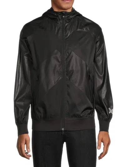 Shop Kenzo Men's Mixed Media Hooded Windbreaker Jacket In Black
