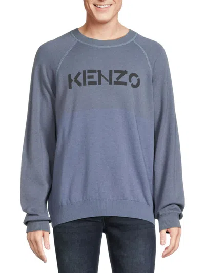 Shop Kenzo Men's Logo Raglan Sleeve Wool Blend Sweatshirt In Glacier
