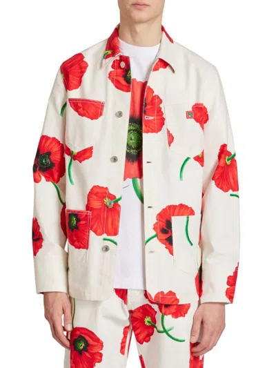 Shop Kenzo Men's Floral Poppy Overshirt In White Red