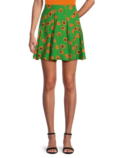 Shop Kenzo Women's Floral Fit & Flare Mini Skirt In Grass Green Multi