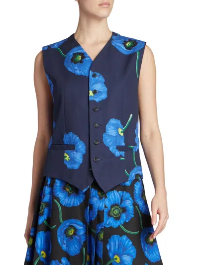 Shop Kenzo Women's V Neck Floral Vest In Midnight Blue