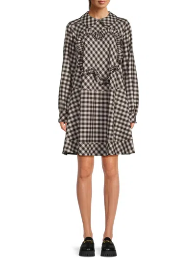 Shop Kenzo Women's Gingham Wool Collared Shift Dress In Grey Multi