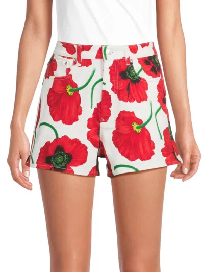 Shop Kenzo Women's Poppy Denim Shorts In White Multi