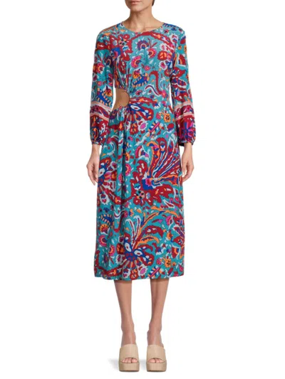 Shop Ba&sh Women's Monica Geometric Midi Dress In Blue Multi