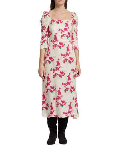 Shop Ba&sh Women's Elonor Smocked Floral Midi Dress In Ecru Multi