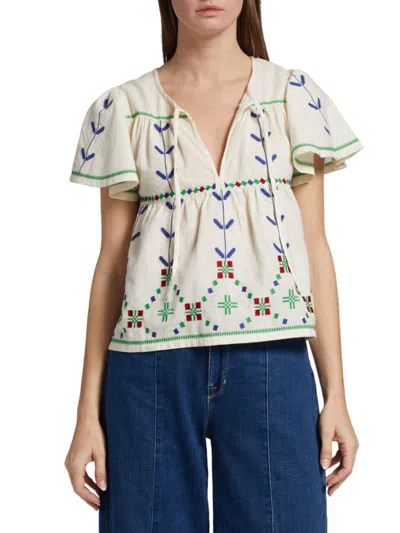 Shop Ba&sh Women's Kimber Embroidered Linen Blend Top In Ecru