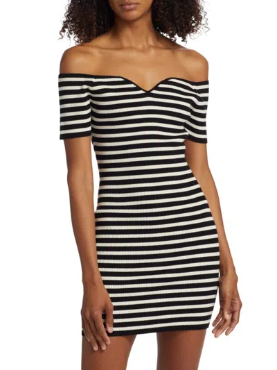 Shop Ba&sh Women's Oleane Striped Off Shoulder Mini Dress In Noir