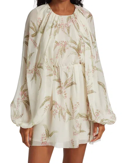 Shop Giambattista Valli Women's Floral Puff Sleeve Mini Dress In White Rose