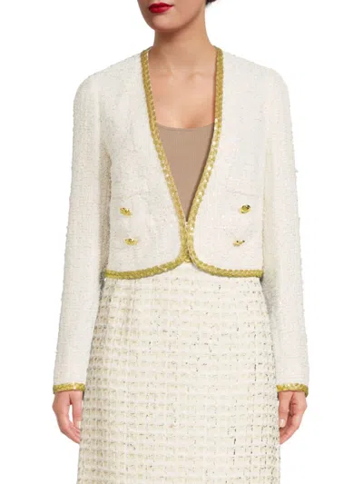 Shop Giambattista Valli Women's Embellished Open Front Tweed Jacket In Ivory