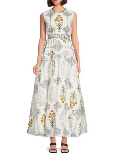 Shop Giambattista Valli Women's Floral Cinch Maxi A Line Dress In White Multi