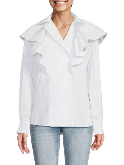 Shop Iro Women's Cardon Striped Shirt In White Blue