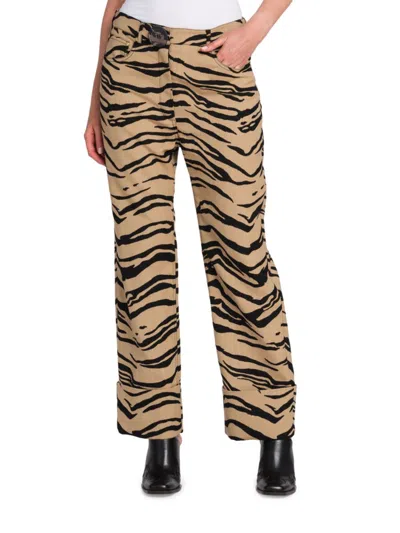 Shop Stella Mccartney Women's Tiger Print Wool Blend Trousers In Tan Multi