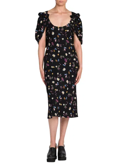 Shop Stella Mccartney Women's Disty Drape Floral Midi Dress In Black