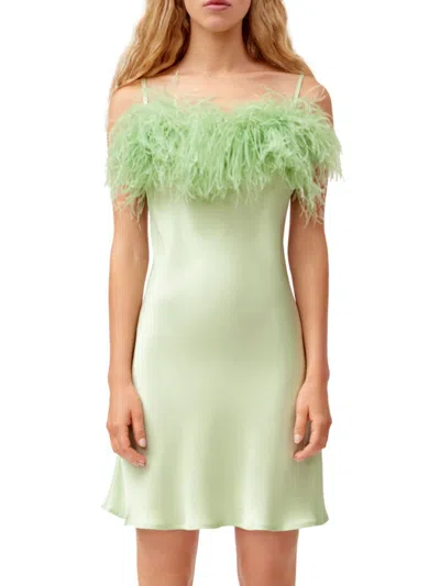 Shop Sleeper Women's Boheme Feather Trim Mini Slip Dress In Mint