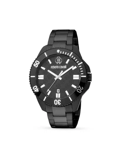 Shop Roberto Cavalli Men's 44mm Black Stainless Steel Bracelet Watch