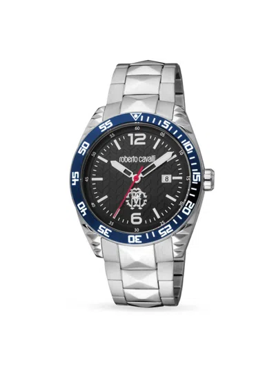 Shop Roberto Cavalli Men's 42mm Stainless Steel Bracelet Watch In Black