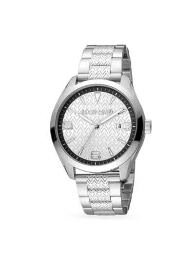 Shop Roberto Cavalli Men's 42mm Stainless Steel Bracelet Watch In Silver