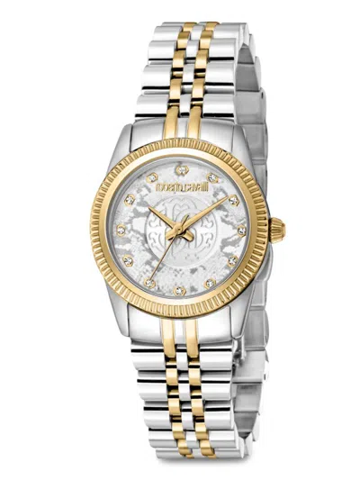 Shop Roberto Cavalli 22mm Two-tone Stainless Steel & Crystal Bracelet Watch In Neutral