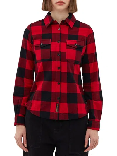 Shop Bench Women's Comyna Buffalo Check Flannel Shirt In Black Red