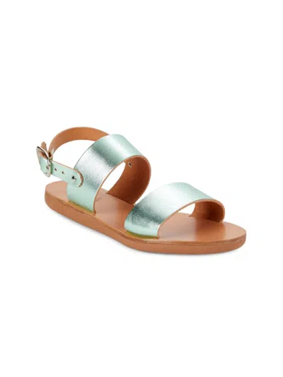 Shop Ancient Greek Sandals Little Girl's & Girl's Clio Metallic Leather Sandals In Green