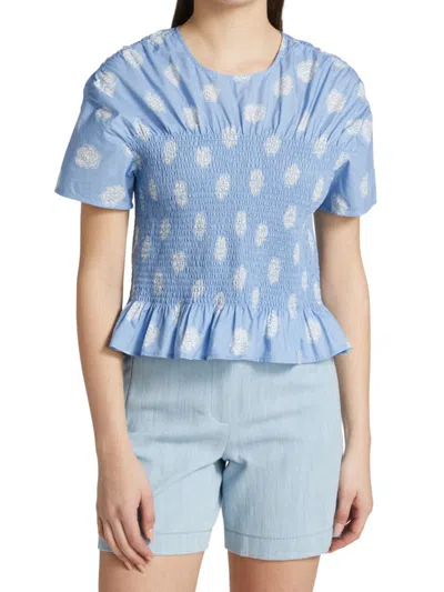 Baum Und Pferdgarten Mynowa Smocked Cotton Top In Modern Blue Flower