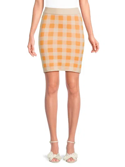 Shop Aware By Vero Moda Women's Mudele High Waist Check Mini Skirt In Desert Sun