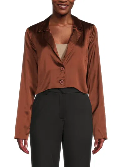 Shop Noisy May Women's Claire Crop Button Up Top In Cappuccino