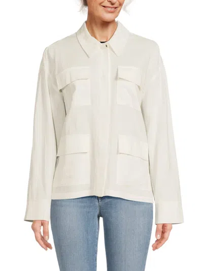 Shop Aware By Vero Moda Women's Fia Linen Blend Shirt Jacket In Snow White