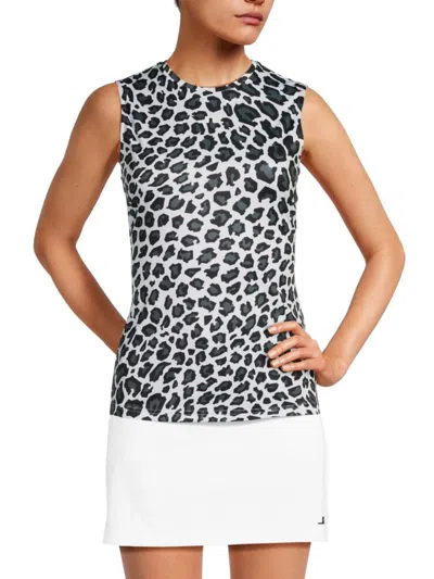 Shop J. Lindeberg Women's Corinne Leopard Print Top In White Multi