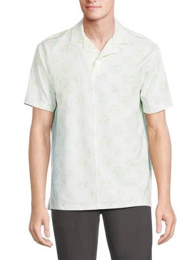 Shop J. Lindeberg Men's Monogram Print Resort Shirt In White